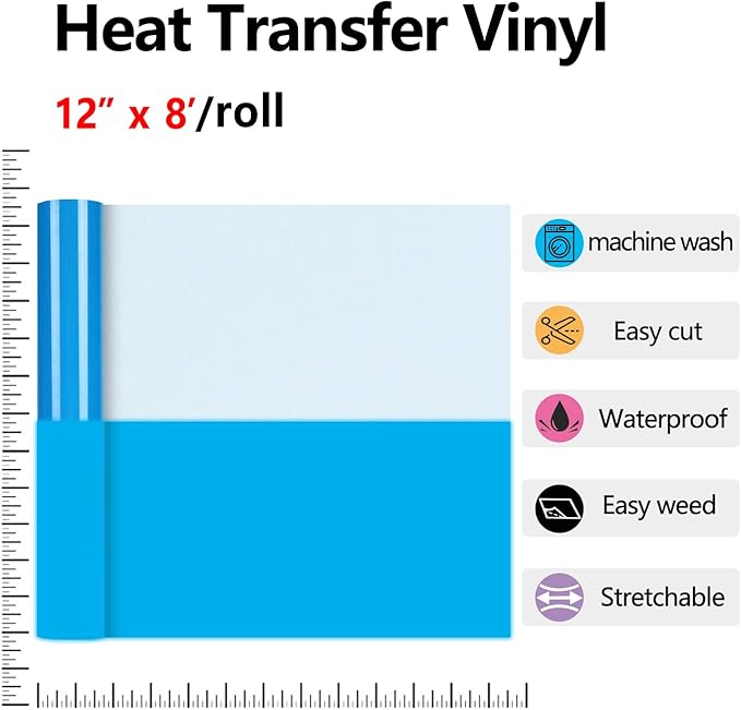 Glow in The Dark HTV Heat Transfer Vinyl Rolls - 12 Inches x 8 Feet HTV Vinyl, Luminous Iron on Vinyl for Silhouette Cameo - Easy to Cut & Weed for Heat Vinyl Design (8Ft, Z2-Glow Blue)