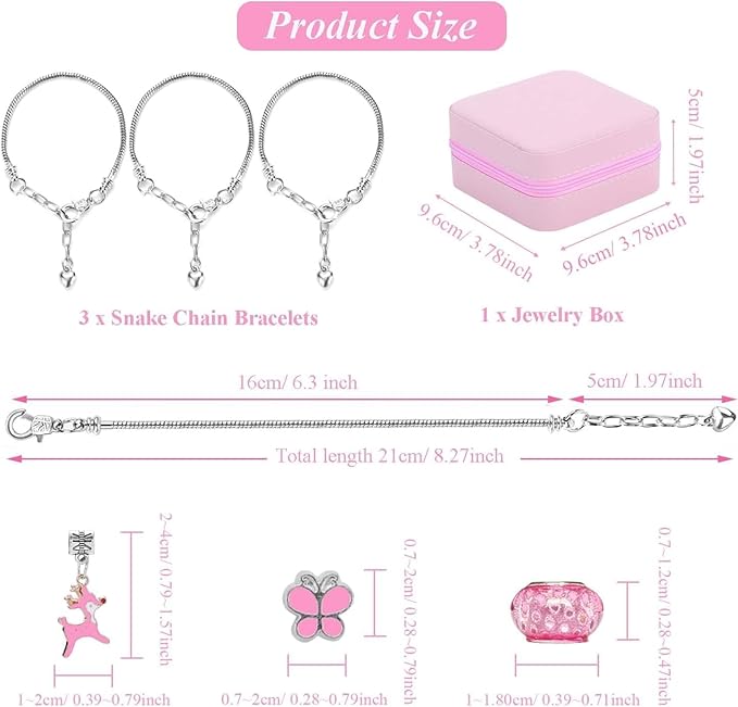 ONADEBY DIY Bracelet Kit with Beads & Charms - Friendship Jewelry Making Kit, A Perfect Birthday and Christmas Craft Gifts with Box Bag Packing (Pink)
