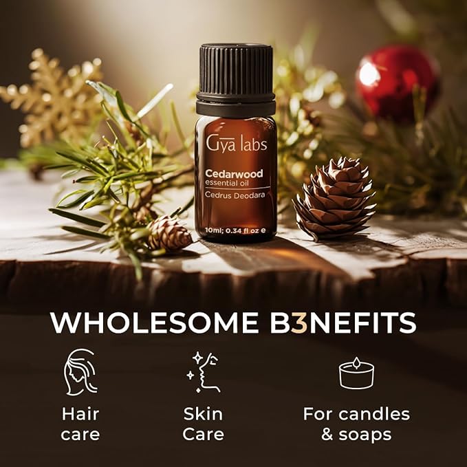 Gya Labs Cedarwood Essential Oil - 0.34 Fl Oz - for Hair, Skin, Diffuser, Aromatherapy & DIY Candle Making Scent