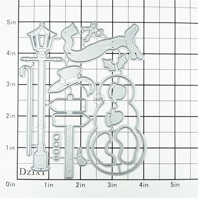 DzIxY Christmas Patchwork Snowman Street Lights Street Signs Metal Cutting Dies for Card Making Kit Embossing Paper Die Cuts Set Scrapbook Stencils Supplies Machine Templates
