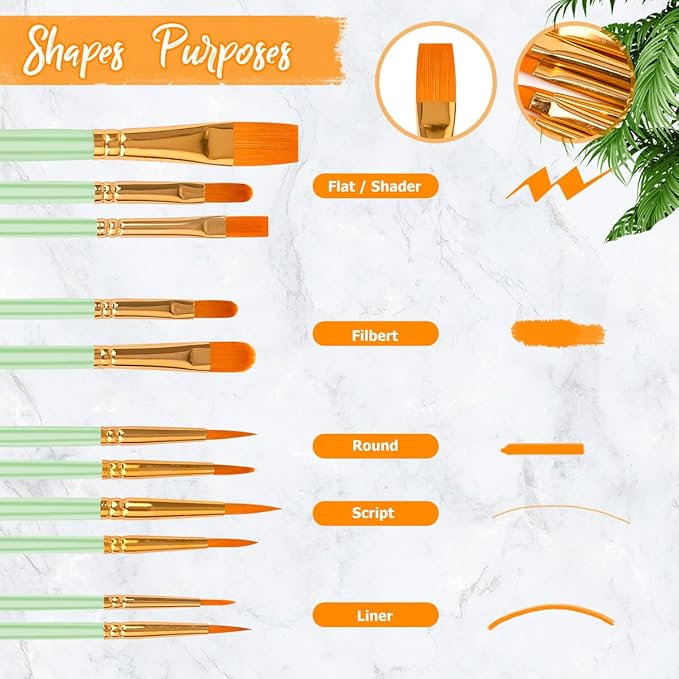 Soucolor Acrylic Paint Brushes Set, 20Pcs Round Pointed Tip Artist Paintbrushes for Acrylic Painting Oil Watercolor Canvas Boards Rock Body Face Nail Art, Halloween Pumpkin Ceramic Crafts Supplies