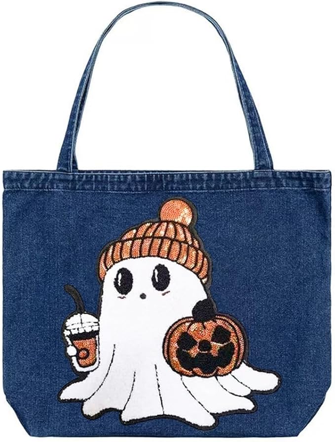 Halloween Ghost Iron on Patches Pumpkin Chenille Embroidery Sew on Stickers Applique for DIY Crafts T Shirt Clothing Jackets Backpacks Jeans Party Decorations Accessories