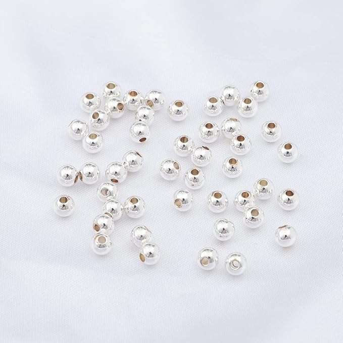 Silver Plated Round Spacer Beads 5mm 60pcs for Jewelry Making Findings Non Tarnish