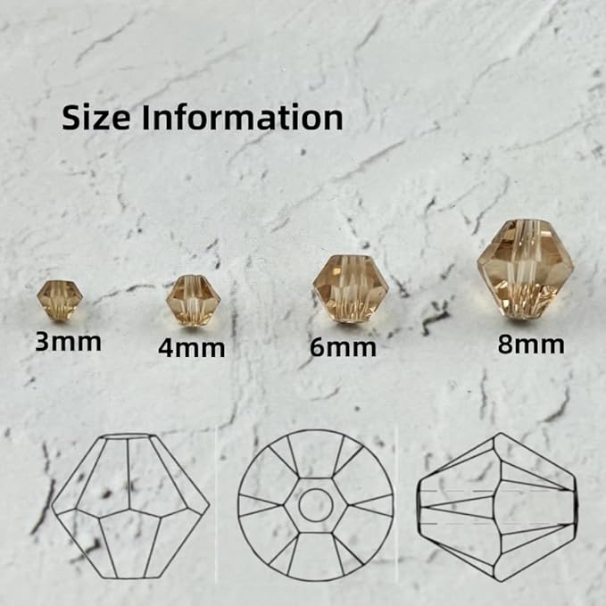 500pcs 3mm Bicone Glass Crystal Beads for Jewelry Making, Faceted Bicone Glass Spacer Beads for Bracelet Earring Necklace DIY Craft(Champagne)