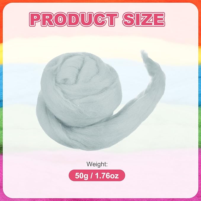 MECCANIXITY Wool Roving Yarn Soft Felting Wool 50g/1.76oz Pure Chunky Roving Yarn for Needle Felting Knitting Blanket Spinning Weaving Art DIY Craft Light Grey