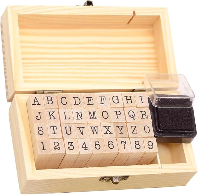 36Pcs Wooden Rubber Stamps Number Letter Alphabet Stamps Mini Cute DIY Stamps Set for Craft Decorating Scrapbooking and Wedding Invitation Cards (36pcs B)