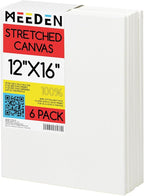 MEEDEN Stretched Canvas, 12 × 16 Inch, Pack of 6, Blank White Canvases for Painting, 100% Cotton, 13 oz Gesso-Primed, Pre-Stretched Canvas for Acrylic Oil Pouring & Airbrushing Painting