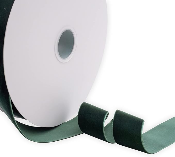 Nylon Velvet Ribbon Single Faced,1 1/2 Inch X 25Yards Spool (Dk Green)