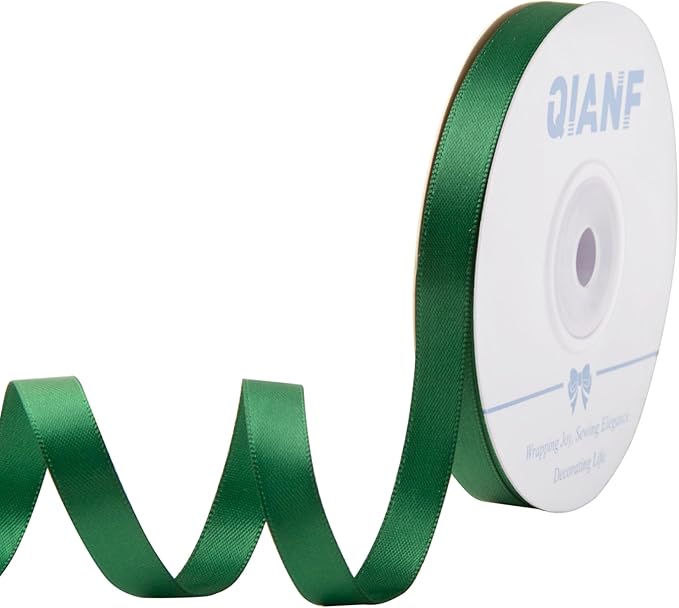 Forest Green Ribbon 3/8 Inch Double Face Satin Ribbon for Gift Wrapping Hair Bows Making Chair Sash Valentine's Day Wedding Birthday Invitation Decorations Flower Bouquet Christmas, 25 Yards