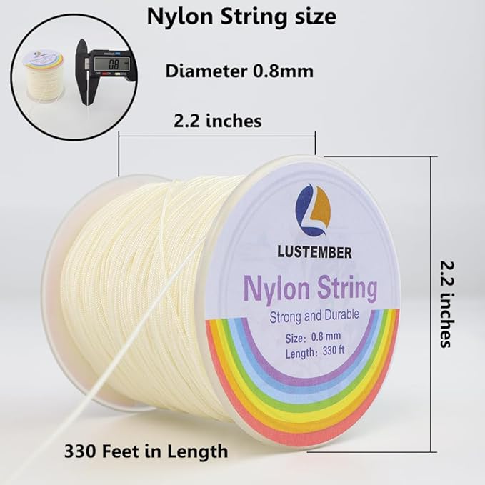 0.8mm Nylon String, Strong Bracelet String, Durable Nylon Cord for Jewelry Making, Bracelets, Beading, Necklaces, Rattail Braiding, Kumihimo, Wind Chimes, Blinds and Handicrafts