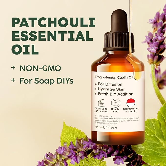 KUKKA Patchouli Essential Oils - 4 Fl Oz - for Hair, Skin, Diffuser, Aromatherapy & DIY Soap Making Scent