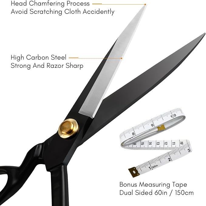 10 Inch Professional Fabric Scissors Heavy Duty Sewing Shears Sharp Leather Scissors High Carbon Steel Ergonomic Fabric Shears for Quilting, Sewing, Heavy Duty Cutting
