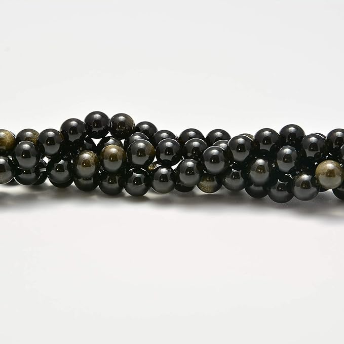 NCB 100pcs 8mm Black Golden Obsidian Beads Natural Semi Precious Beads Round Smooth Gemstones Loose Spacer Beads Charms for Necklaces Bracelets Jewelry Making (Black Golden Obsidian, 8mm 100Beads)