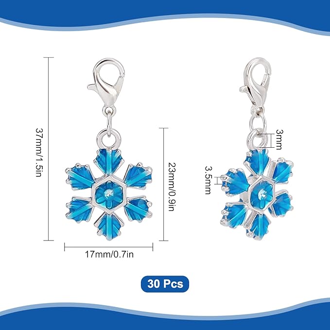 SUNNYCLUE 1 Box 30Pcs Stitch Markers Crochet Stitch Marker Christmas Large Snowflake Charms Double Sided Clip On Removable Lobster Clasp Charm Locking Knitting Markers for Weaving Sewing Quilting