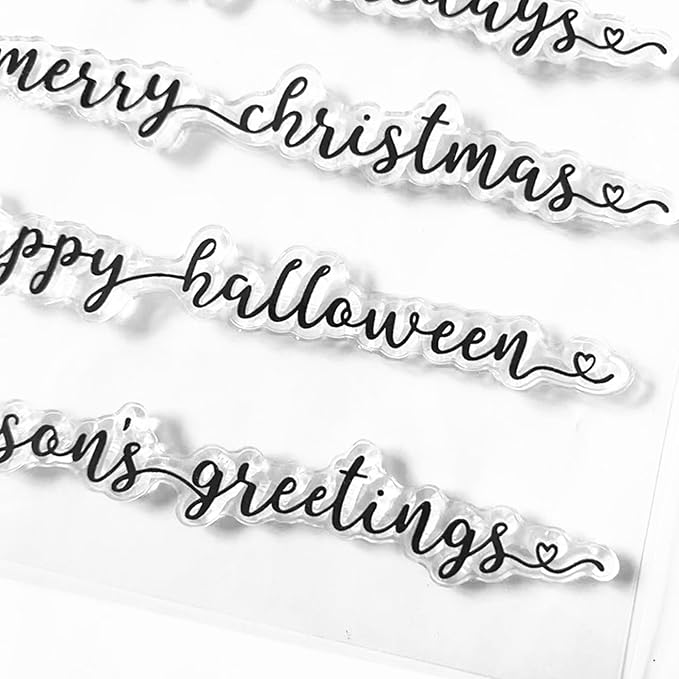 Arbuya Christmas Phrase Clear Stamps for Card Making and Journaling,Halloween Thanksgiving Silicone Stamps Autumn Phrase Words Rubber Stamp Seals for Crafts DIY Scrapbooking Album Decoration
