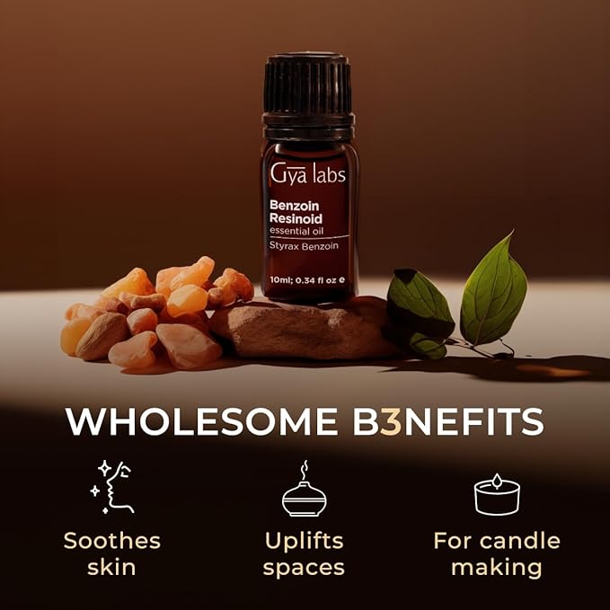 Gya Labs Benzoin Resinoid Essential Oil - 0.34 Fl Oz - for Hair, Skin, Diffuser, Aromatherapy & DIY Candle Making Scent