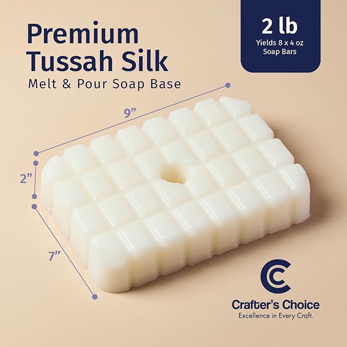 Crafter's Choice Premium Glycerin Melt and Pour Soap Base for Soap Making and DIY Crafting Projects, 2LB Block (Tussah Silk)