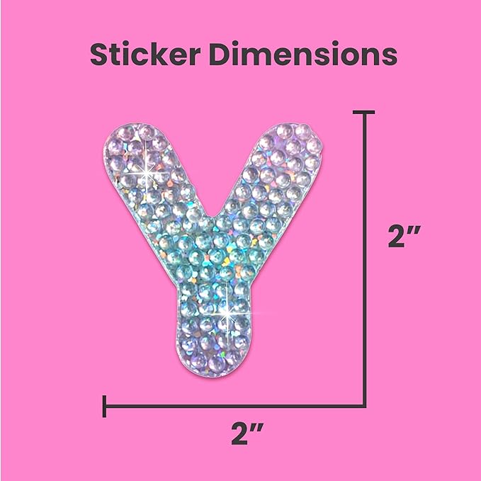 StickerBeans® Rhinestone Alphabet Letter Sticker Y - Unique Sparkly Design 2” x 2” Cut-to-Shape Adhesive - Personalization, Collecting, Gifting, Scrapbooking, Decorating Laptops, Phone Cases, All Ages