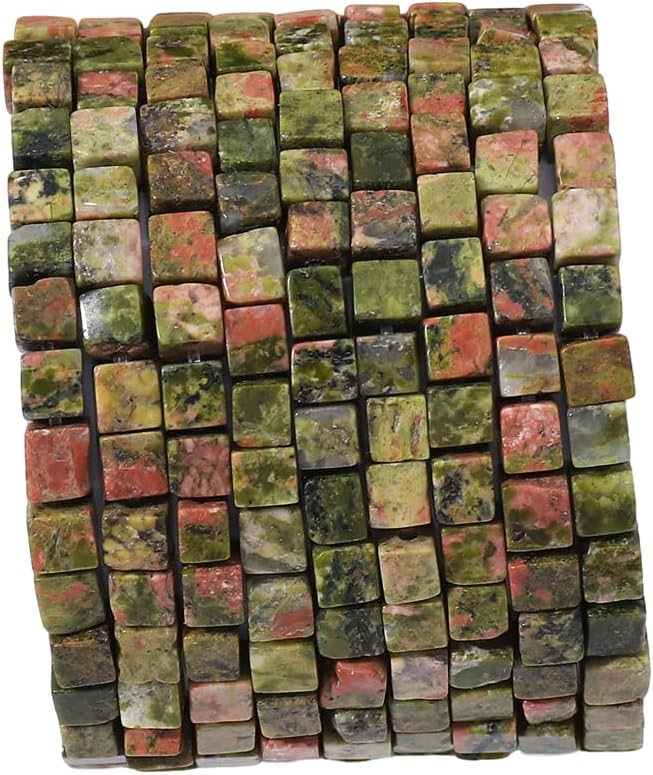 Natural Unakite Square Stone Beads 4x4mm 85pcs Cube Loose Semi Gemstone Beads for Jewelry Making Design