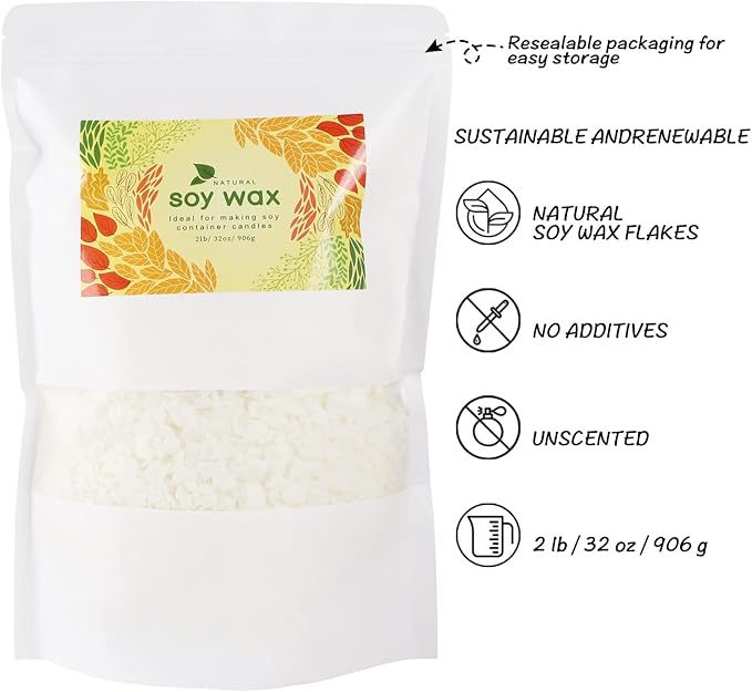 Soy Wax Flakes-Natural Candle Making Supplies-DIY Soy Wax-2 lb Bag