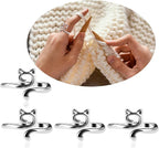 YUXIANLB 4pcs Adjustable Crochet Tension Ring for Finger, Cat Shape Metal Open Guide Tension Ring for Crocheting, Crochet Loop Rings Braided Faster Knitting Thimbles Supplies For Women Mother - Silver