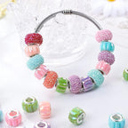 100 Pieces 14mm European Large Hole Spacer Beads Mix Color with Silver Brass Cores Assortments Charm Lampwork Beads Supplies for Necklace Bracelets Jewelry Making (Opaque Baguette Diamonds)