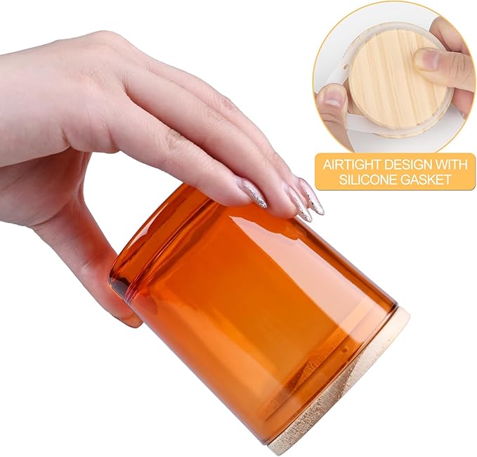 Thick Candle Jars for Making Candles 16 Pcs, 7 OZ Empty Jars with Wood Lids for Candle Making, Sample Container, Orange