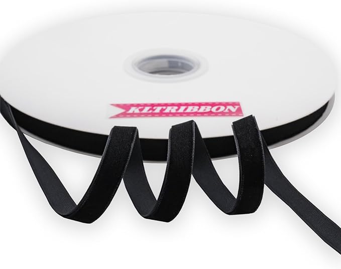 Nylon Single Face Velvet Ribbon,3/8 Inch X 25 Yards Spool (Black)