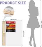 ESRICH Stretched Canvas for Painting 24x36 Inch, 5Pack Large Canvas for Painting, Primed Acid-Free Cotton Blank Canvases, Art Paint Canvases for Oil Paint,Watercolor,Acrylic Paint,Gouache and Tempera.