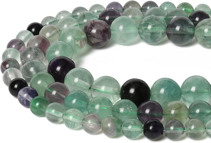 60pcs 6mm Natural Stone Beads Fluorite Beads Energy Crystal Power Gemstone for Jewelry Making, DIY Bracelet Necklace