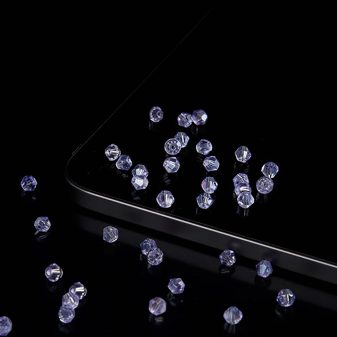 1100PCS 4mm Bicone Crystal Glass Beads for Jewelry Making, Sparkling Mini Beads for Suncatchers, DIY Bracelets & Craft Projects (Light Purple)