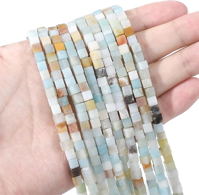 Natural Amazonite Square Stone Beads 4x4mm 85pcs Cube Loose Semi Gemstone Beads for Jewelry Making Design