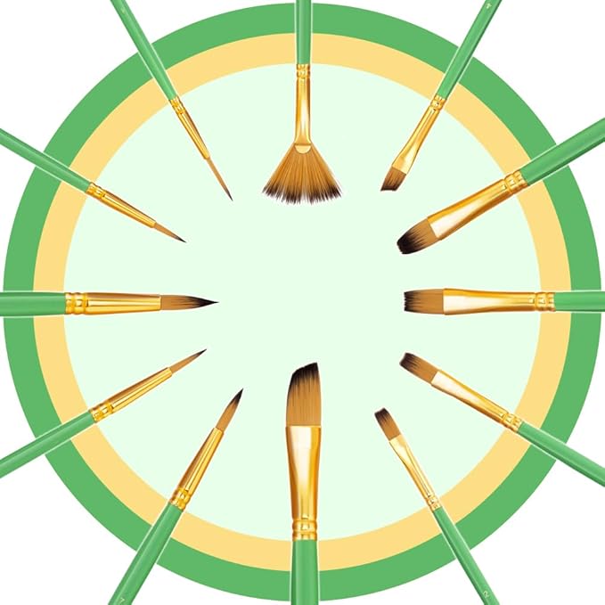 Transon Art Painting Brush Assorted Set of 12 for Acrylic Watercolor Gouache Hobby Painting Green