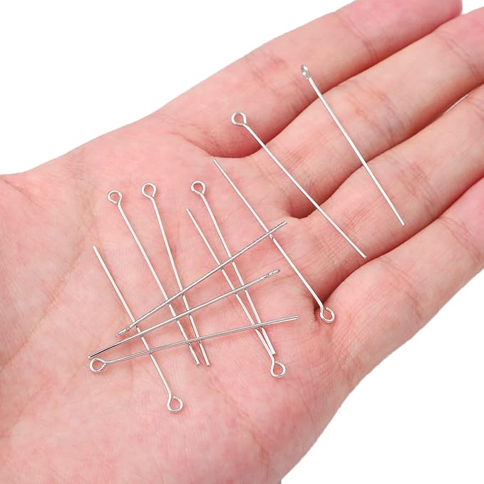 Platinum Plated Open Eye Pins Non Tarnish 40mm 150pcs for Jewelry Making Findings