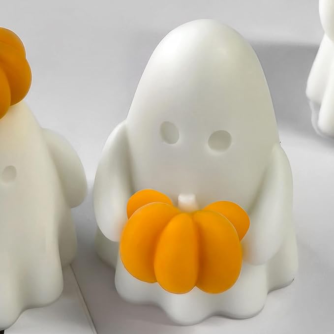 Pumpkin Ghost Cylinder Candle & Resin Mold - Resin Casting Silicone Molds for Home Decor & Candle Making Wave Spiral Mold