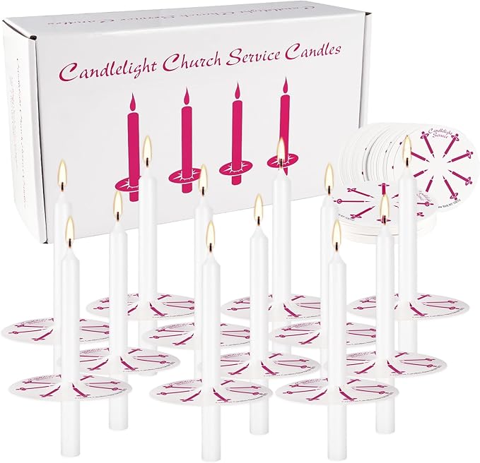 100 White Odorless Taper Candles - Handheld with Drip Protection, 5 Inches - Church & Sabbath Religious Candles