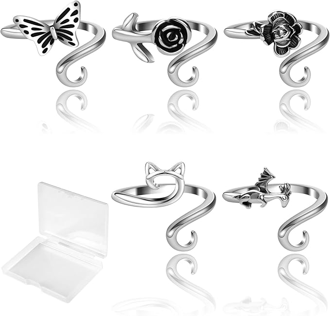 MARFOREVER 5 Pcs Crochet Rings for Crocheting, Adjustable Crochet Tension Rings for Finger, Yarn Guide Accessories for Crocheters Knitters Mother Grandma Gifts with Box