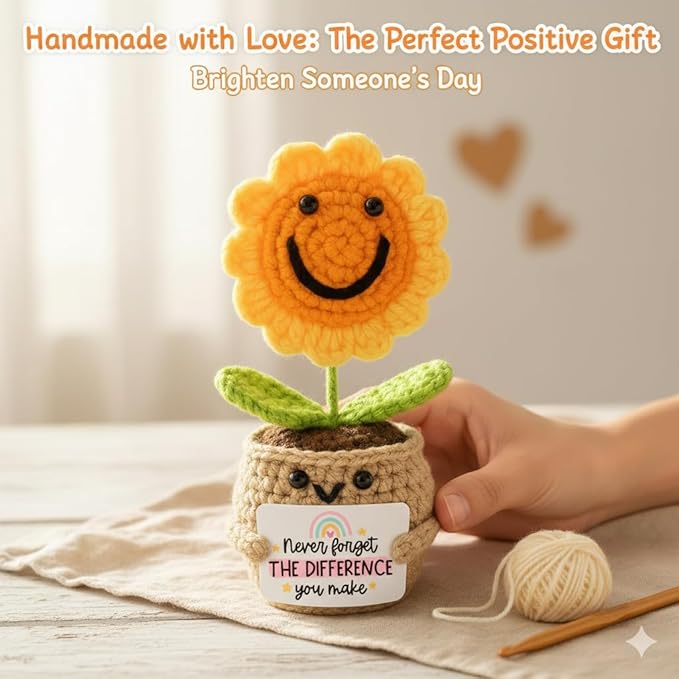 Handmade Positive Sunflower Crochet - Never Forget The Different That You Make, Appreciation Gift for Coworker, Best Friend, Teacher, Sister, Mom, Women, Men, Gift for Christmas, Birthday (Style 1a)