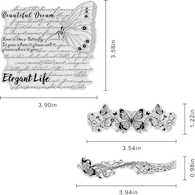 Butterfly Words Background Clear Stamps for Card Making and Journaling, Retro Butterfly Rubber Stamps Message Letters Stamps for Scrapbooking DIY Cards Album Crafts Supplies