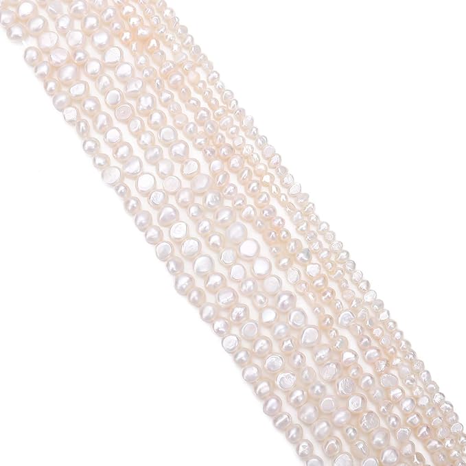 Natural Pearl Beads Side Hole 7-8mm White Freshwater Cultured Loose Gemstone Beads for DIY Jewelry Making 13.8''/Strand