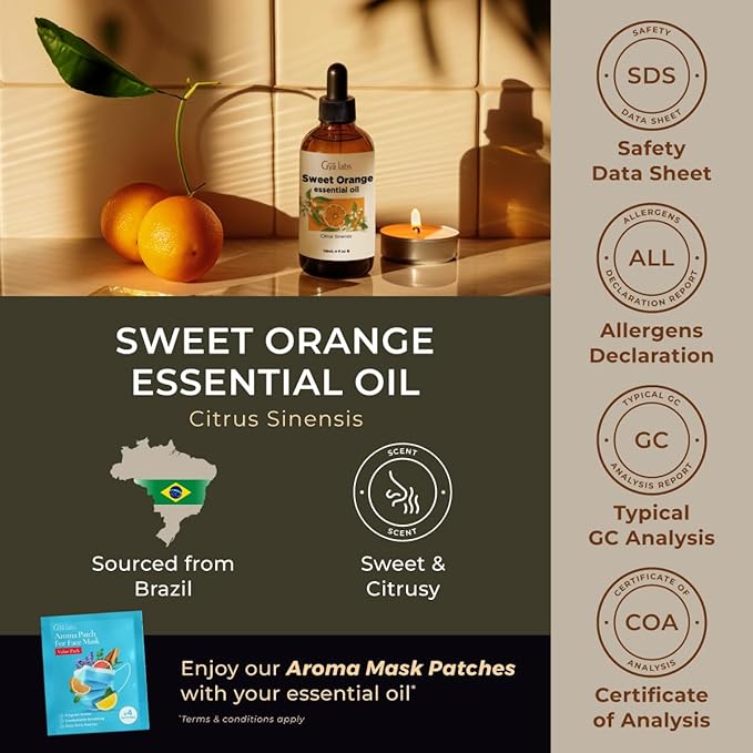 Gya Labs Orange Essential Oil - 4 Fl Oz - for Hair, Skin, Diffuser, Aromatherapy & DIY Candle Making Scent