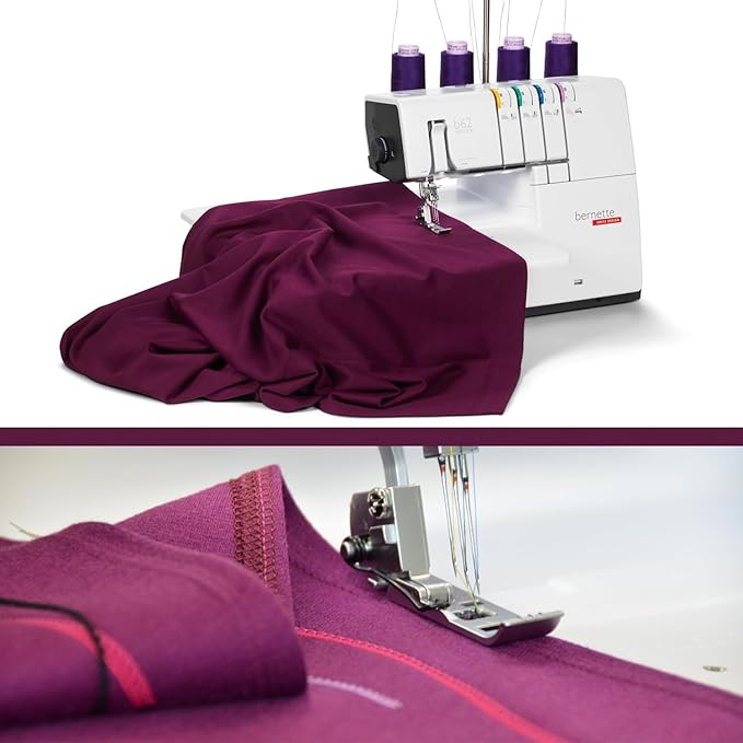 Bernette B62 Airlock Coverstitch Machine Bundle | Air Threader, 7-piece coverstitch foot kit, LED Light, Extension Table | Heavy Duty, Beginner to Professional, Advanced Sewing & Decorative Stitching