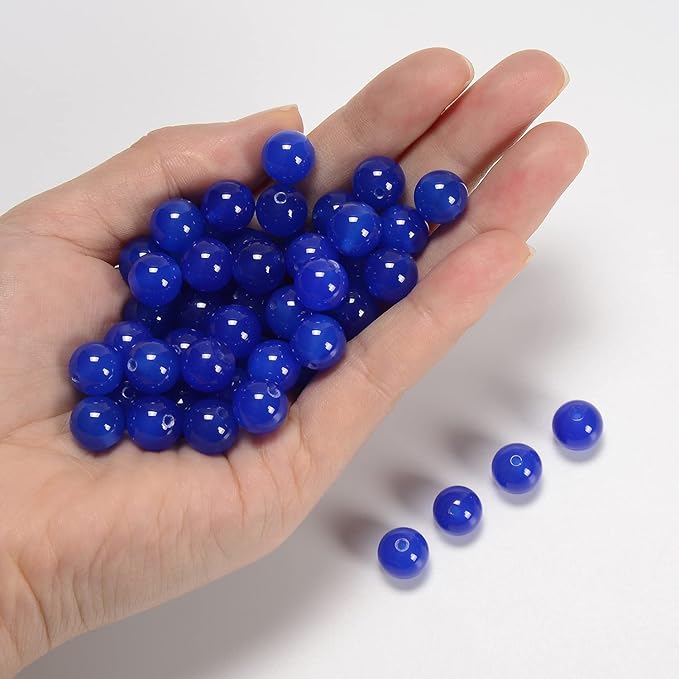 NCB 10mm Original Blue Agate Loose Semi Precious Beads Round Smooth Gemstones SpacerBeads for Jewelry Making 100PCS (10mm 100Beads, Blue Agate)