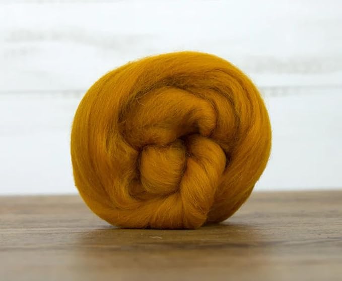 Revolution Fibers Merino Wool Combed Top | 1 lb Premium Wool Roving | 22 Micron, Best Merino Wool for Spinning, Tapestry, Needle Felting, Big Yarn Roving and Wall Hangings (Amber)