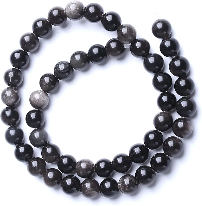 10MM 38PCS Natural Stone Silver Obsidian Loose Beads for Jewelry Making DIY Bracelet