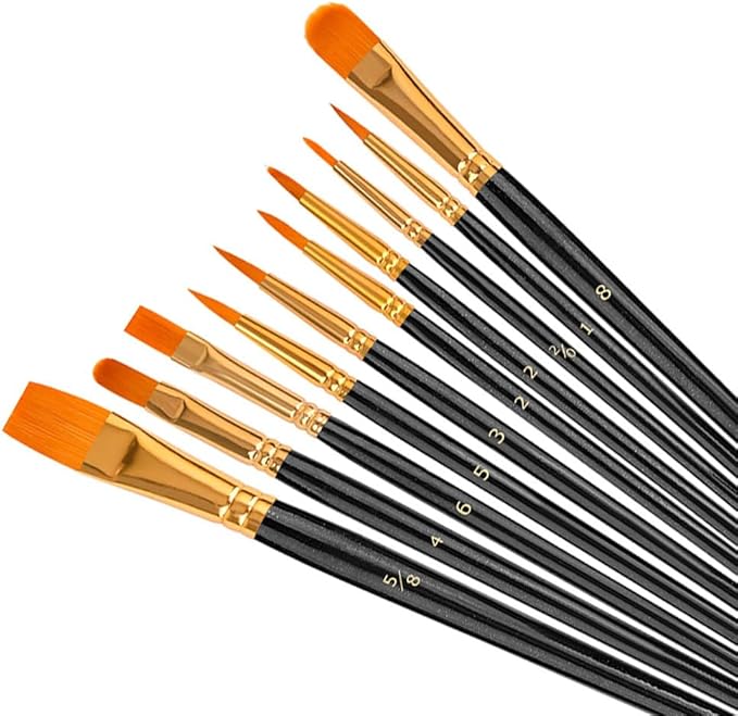 Soucolor Acrylic Paint Brushes Set, 10-Pack Round Pointed Tip Artist Paintbrushes for Acrylic Painting Oil Watercolor Canvas Boards Rock Body Face Nail Art,Black