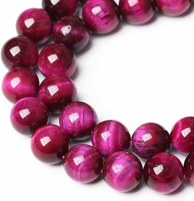 72PCS 8mm Rose Red Tiger Eye Gemstone Loose Beads Natural Round Loose Stone Beads for Jewelry Making DIY Bracelet Necklace Earrings 2 Strand 32"