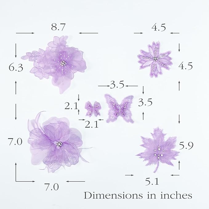 6 Pieces 3D Flower Lace Embroidery Butterflies Appliques Pearl Patches for Repairing and Decorating, Sewing Craft Clothing Jeans Jackets Bags (Purple)