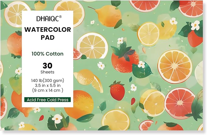 Watercolor Paper Pad, 30 Sheets, 3.5x5.5”, 100% Cotton Paper, Glue Bound, 140LB/300GSM Cold Pressed Water Color Paper for Watercolor Drawing, Mixed Media, Art Journaling (3.5x5.5 Inch)