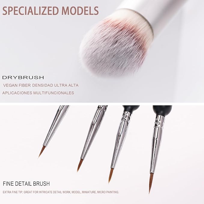 Yoseng Drybrush Set with Miniature Paint Brushes-10 Pc Premium Art Paintbrush Set for Tabletop & Wargames Miniatures,Citadel,Figurine, 40k,Ideal for Detailing - 10 Different Size